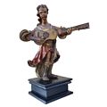 Guitar Playing Angel 18th Century Original Polychrome Wood Carving Santo